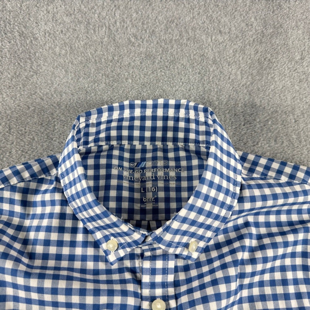 Vineyard Vines OTG Shirt Boys L 16 Blue Gingham Long Sleeve Button Down